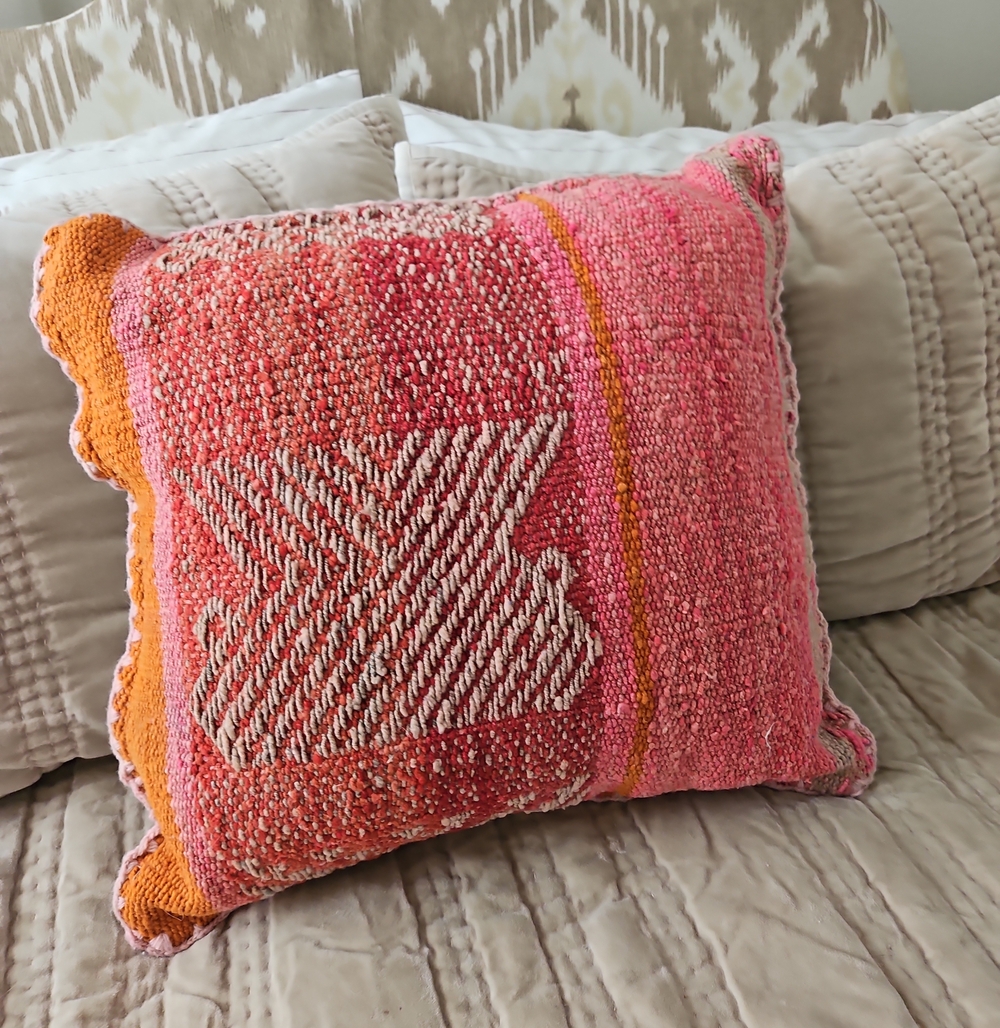 Handwoven Pink & Orange Decorative Throw Pillow